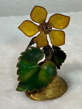 Vintage Bovano Of Cheshire Enamel Metal Yellow Flower Bell MCM
